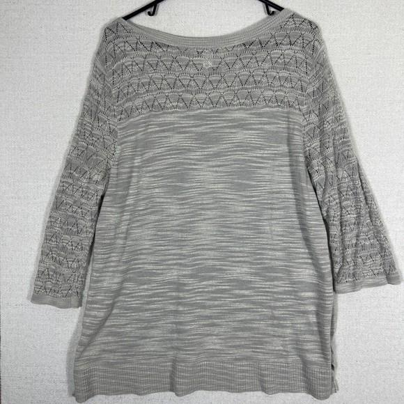 CJ Banks Lightweight Sweater Womens 1X Slub Knit Body Crochet Shoulders Gray - Picture 8 of 11